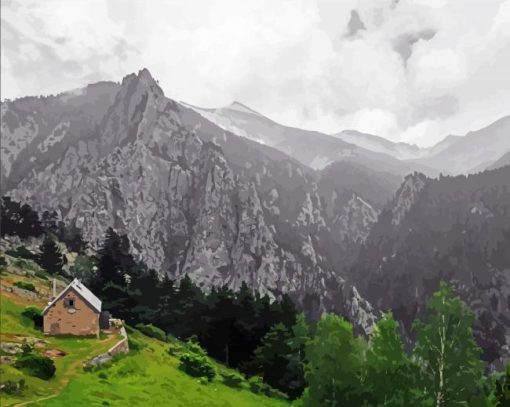 Aesthetic House In Pyrenees Mountains Paint By Numbers