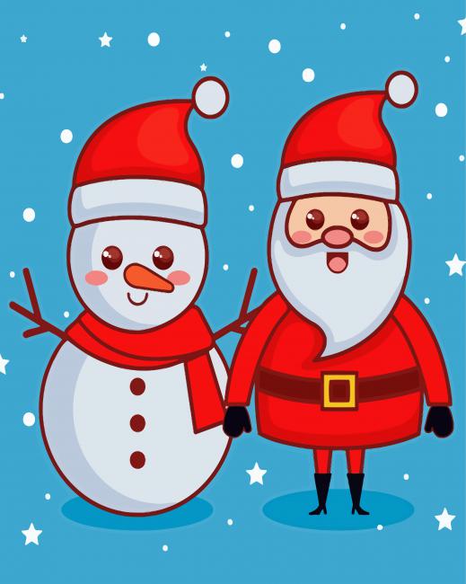 Cute Santa With Snowman Paint By Numbers