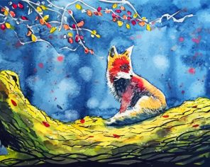 Fox Watercolor On Branch Paint By Numbers