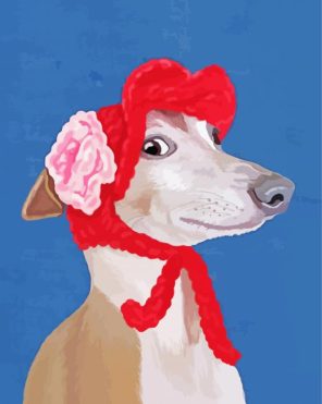 Italian Greyhound With Red Woolly Hat Paint By Numbers