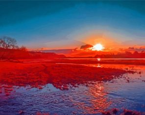 Red Landscape River Paint By Numbers