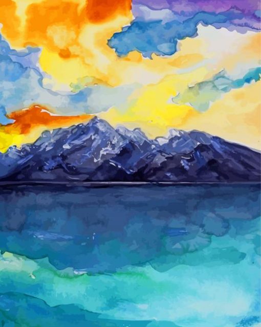 Watercolor Mountains By Lake Paint By Numbers