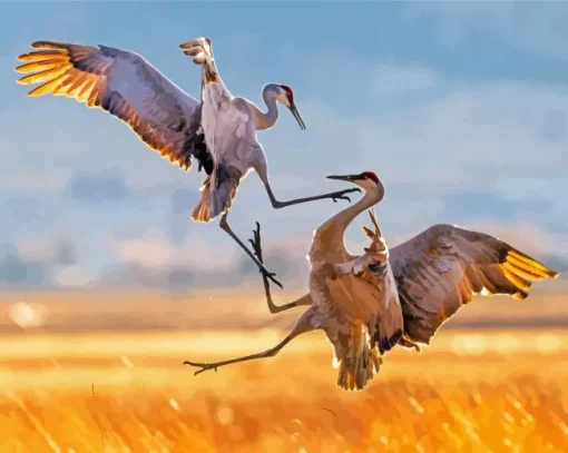 Sandhill Crane Fighting Paint By Numbers